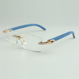 Armação de óculos de diamantes infinitas 3524012 com pernas de madeira azul natural e lentes transparentes de 56 mm264E