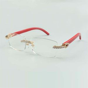 monture de lunettes à diamants infinis 3524012 avec lunettes en bois rouge naturel et lentille transparente de 56 mm265z