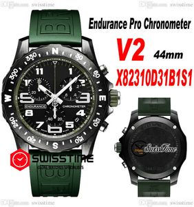 Endurance Pro 44 Miyota quartz chronograaf herenhorloge V2 X82310D31B1S1 PVD staal geheel zwart groot aantal markeringen groene rubberen band horloges stopwatch Swisstime G7