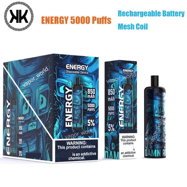 Energy 5000 Vapes jetables originales E Cigarette 12 ml Cartouche 12 couleurs Bobine Mech rechargeable 850 mAh Batterie Débit d'air réglable Vape Randm 5000 bouffées