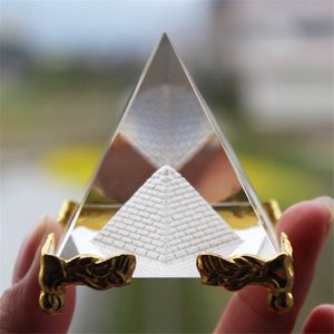 Pyramide de verre de cristal Transparent de guérison énergétique avec support en or, figurines égyptiennes Feng shui égyptiennes, ornements miniatures artisanaux