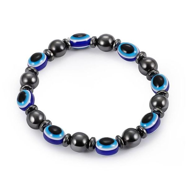 Énergie magnétique hématite Blue Evil Eye Bracelet Femmes Power Healthy Ballstone Ball Pled Chains Bangle for Men S Fashion Drop Dev Dhkqe