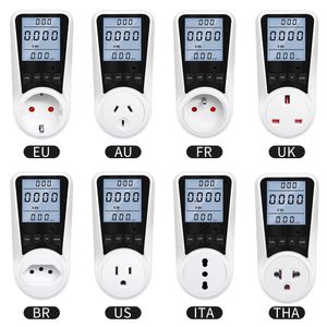 Energiemeters 220V digitale wattmeter AC EU Power LCD Elektricy Consumption Socket Wattage KWH FR US BR Analyzer 230428