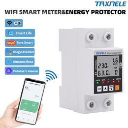 Compteurs d'énergie 63A TUYA WiFi Smart Earth Leakage Over Under Voltage Protector Relay Device Switch Disjoncteur Puissance kWh Meter Life 230428