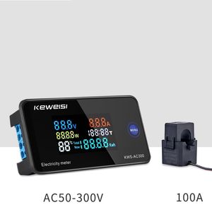 Compteurs d'énergie AC 6in1 220V 110V 50V ~ 300V 100A Ampermètre numérique Voltmètre de puissance Ampèremètre Volt Watt Kwh Compteur de température Temps Split CT 230428