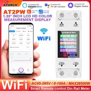 Compteurs d'énergie AT2PW 100A Tuya WIFI Din Rail Smart Switch Télécommande AC 220V 110V Numérique Volt Amp Kwh Facteur de fréquence 230428