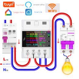 Energiemeters AT4PW Tuya WiFi/Bt Din Rail Smart Switch Remote Control AC 220V 110V BT Digitale Power Volt AMP KWh Frequentiefactor Meter 230428