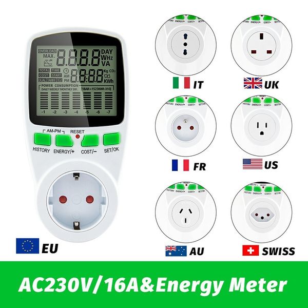 Medidores de energía Smart AC Power Wattmeter Enchufe de facturación KWh Voltaje Corriente Frecuencia Electricidad Monitor EU/US/UK/AU/FR Plug 230428