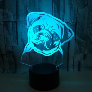 Lampe à LED acrylique à économie d'énergie touche créative petite lampe de table chien Shar Pei télécommande colorée veilleuses 3D