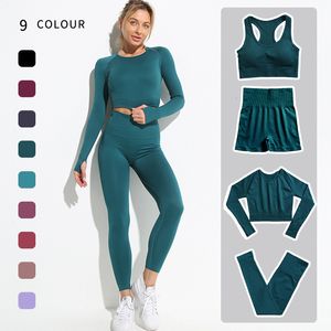 Ensemble de yoga sans couture d'énergie tenue de sport pour femme vêtements de sport fitness à manches longues haut court taille haute leggings vêtements de sport en cours d'exécution CX220421