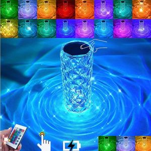 Batterie de stockage d'énergie veilleuses 3/16 couleurs contrôle tactile lampe en cristal Rose pour la décoration de la chambre atmosphère de diamant romantique Dhoui