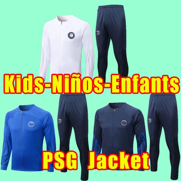 Enfants Kids Mbappe Hakimi Soccer Tracksuit Messis 22 23 Maillots de Football 2022 2023 Marquinhos Verratti PSGS Men Shirt Fabian Sanches à manches longues manteau de veste à manches longues