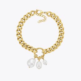 Enfashion 3 Bracelet à chaîne large de perles naturelles pour femmes pour femmes en acier inoxydable couleur bracelet de mode bijoux pulseras fête B2238 240104