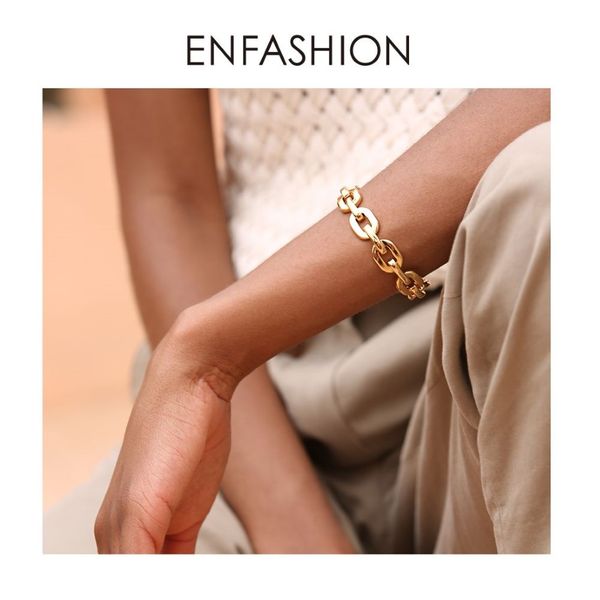 Enfashion, pulseras con cadena de eslabones medios de forma pura, brazaletes para mujer, Color dorado, joyería de moda, pulseras BF182033 V2091