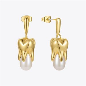 ENFASHION Trendy Tanden Parel Oorbellen Voor Vrouwen Goud Kleur Oorbellen Mode-sieraden Bruiloft Pendientes E211285 220214256i