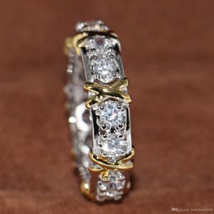 Betrokkenheid Diamantring Huwelijk Gesimuleerd Diamant 10kt Wityellow goud gevulde trouwring Cross Ring Grootte 5-11