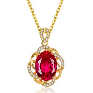 Bijoux de fiançailles Collier pendentif rubis avec diamants en or rose 14 carats Chaîne incluse avec pendentif.