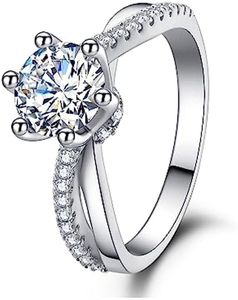 Verlovingsringen voor vrouwen, 925 Sterling Silver Ring, D VVS1 Clarity Round Cut Moissanite Rings, 1CT Classic Six Six Prong Promise Rings for Haar, Wedding Rings