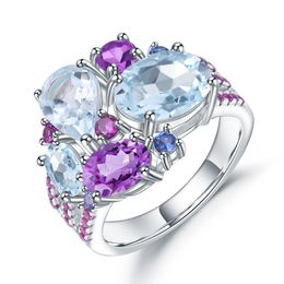 Bagues de fiançailles de luxe pour femmes, bijoux fins en argent Sterling S925, bague topaze bleue de londres pour femmes, or blanc 18 carats