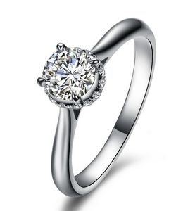 Luxe sieraden 1 ct sona gesimuleerde diamant engagemen ringen voor vrouwen, solide 14 k wit vergulde trouwring, zilveren ringen