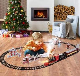 Coche de carga con motor y vías largas Juego de tren de juguete con vía eléctrica con locomotora de vapor Juguetes con pilas con luz de humo So6415876