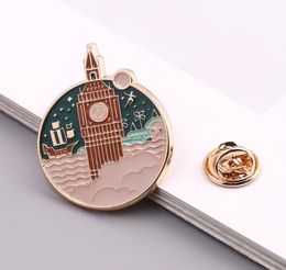 Inglaterra Retro Arquitectura Campanario Esmalte Broche El Cielo Nocturno Nubes Edificio Traje Solapa Pin Moda Charm Jewlery Unisex 20101131421