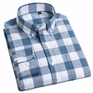 Angleterre Style Plaid rayé Cott chemises simple poche plaquée Lg manches coupe standard boutonné chemise à carreaux décontractée pour hommes 53MQ #