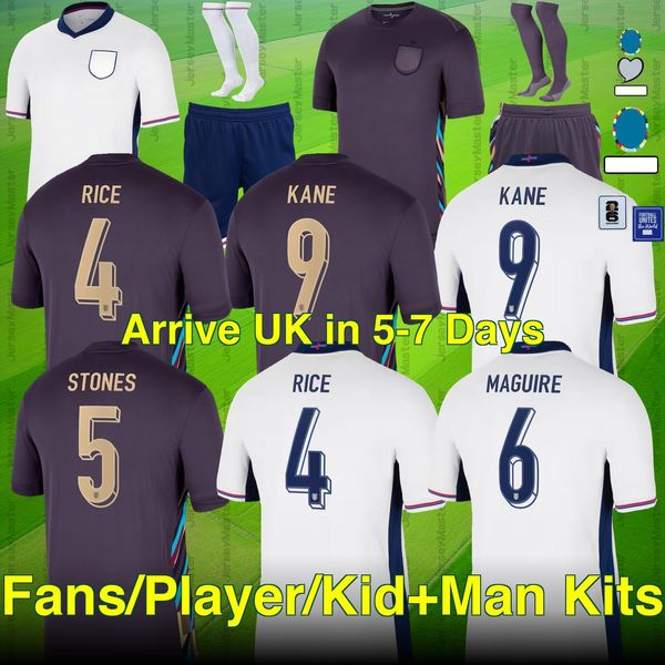 Angleterre Football Shirt 2024 Bellingham Soccer Jerseys Sterling Rice Rashford Grealish Mount Foden Saka 24 25 Kane Fans Joue-joueur Kit Kit Kit