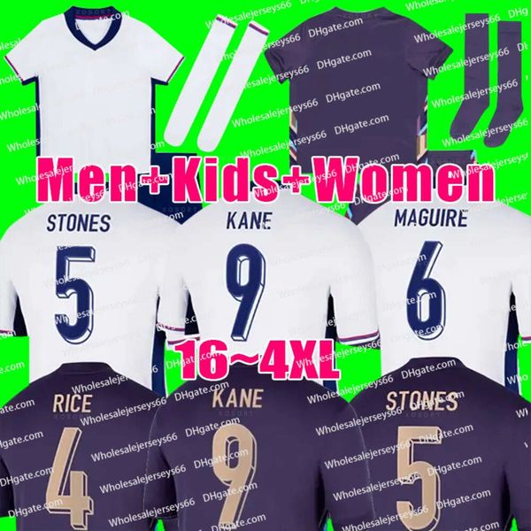 Angleterre Football Shirt Bellingham Rashford Kane 2024 Coupe 24 25 Soccer Jersey Team National Home Away Men Kid Taille Kit Women Saka Rice Foden