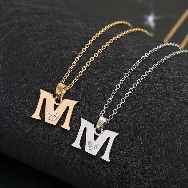 Alphabet anglais -M or argent ami nom lettres pendentif colliers signe mot chaîne minuscule lettre initiale chanceux femme mère hommes famille cadeaux bijoux