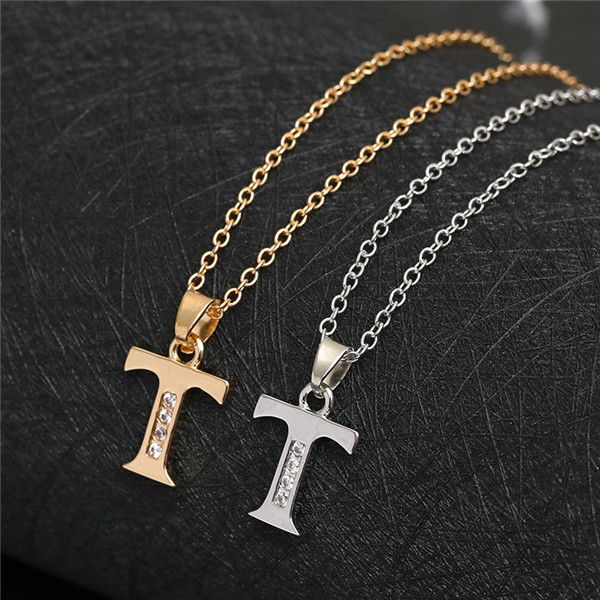 Alfabeto inglés -T oro plata amigo Nombre Letras colgante Collares Signo Palabra Cadena Pequeña letra inicial Lucky mujer madre hombres familia regalos joyería