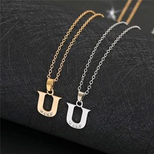 Engels Alfabet -U Goud Zilver Vriend Naam Brieven Hanger Kettingen Sign Word Chain Tiny Initiële Brief Gelukkige Vrouw Moeder Heren Familie Geschenken Sieraden