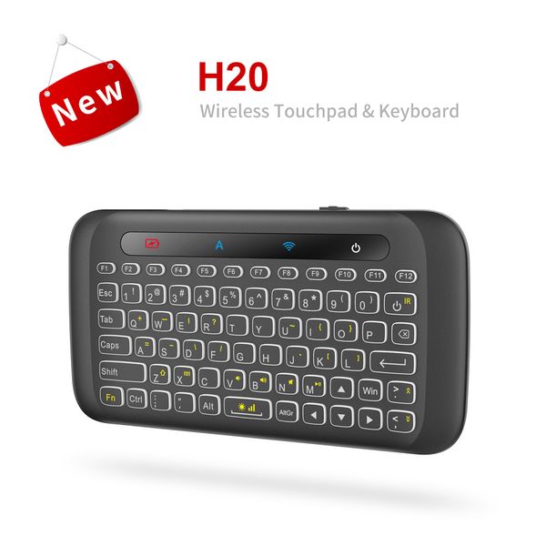 Mini clavier rétroéclairé anglais H20, avec pavé tactile complet, avec télécommande IR sans fil 2.4 ghz, pour Smart TV Android Box PC