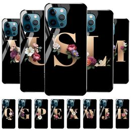 Étuis de téléphone en verre trempé peint avec lettres anglaises pour iPhone 13 Pro Max 12 Mini 11 XR 8 Plus