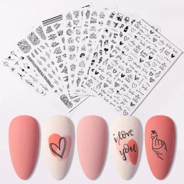 Letras inglesas Diseño de flores 3D pegatina de uñas sexy chica temática de claves calcomanías calcomanías de decoración manicuras