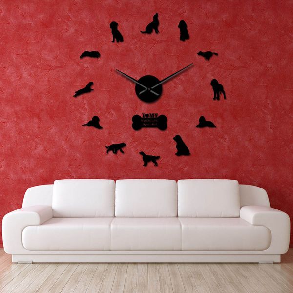 Anglais Springer Spaniel Chien Race DIY Horloge Murale Animaux Chiens Animaux Mur Art Décor Horloge Montre Moderne Nouveauté Cadeau Pour Chien Propriétaire 201118