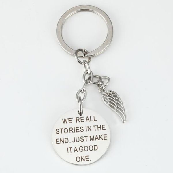 Pendentif rond à graver inspiré collier ailes d'ange porte-clés nous sommes toutes des histoires à la fin faites-en un bon