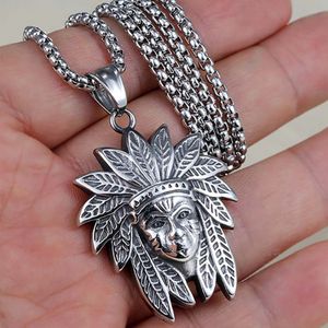 Graver Indien Tête Portrait Pendentif Collier Ancien Argent En Acier Inoxydable Colliers pour Femmes Hommes Hiphop Fine Bijoux De Mode