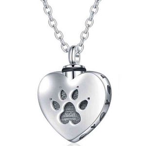 Grabado Corazón Mascotas Pata Urna Collar Corazón Encantos Memorial Cenizas Urna Collar Joyas Recuerdo Colgante Y220523