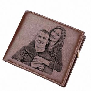 Gegraveerde portefeuilles voor mannen Picture Wallet Trifold Korte Ultradunne Fi Jonge lederen portemonnee Mey Clip Custom Photo Cadeau A1C8#