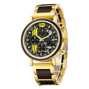 Gegraveerde houten horloge mannen luxe stijlvol houtdoorpunten chronograph quartz horloges aanpassen