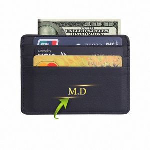 Nom de gravure Men Femmes Durable Slim Card Holder Travel Pu Leather Bank Busin Id Card Portefeuille Mini Mey Clip Clip B2G7 #
