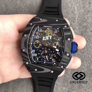 Engrwolf horloge r rm011 serie 7750 automatische timing mechanisch zwarte tape herenhorloge