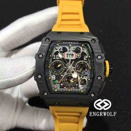 Reloj Engrwolf r rm11-03 serie 7750 sincronización automática mecánico cinta amarilla reloj para hombre