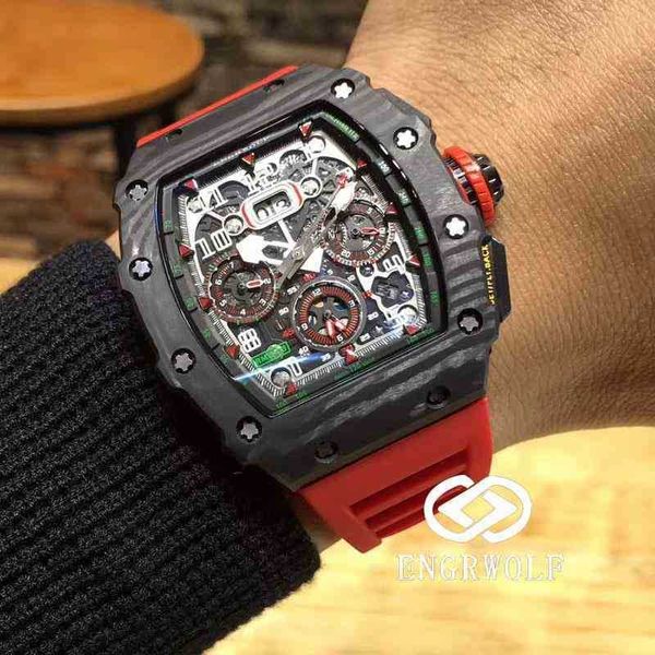 Reloj Engrwolf r rm11-03 serie 7750 sincronización automática cinta roja mecánica para hombre 4