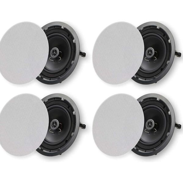 Mejore el audio de su hogar con altavoces MicCa 8 de 2 vías en techo o redonda de pared - 4 paquete, woofer de 8 pulgadas, diseño sin borde de bajo perfil, pintura blanca - perfecta para habitaciones interiores o covere