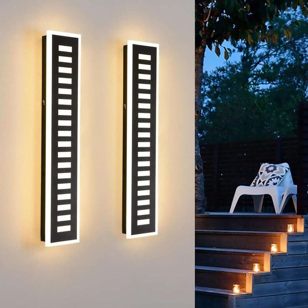 Améliorez votre espace extérieur avec un appareil d'éclairage d'applications extérieur noir à LED 24W moderne - Pack de mur en acrylique à l'épreuve des intempéries 2 pour le porche, le patio, le jardin, la cour et le garage