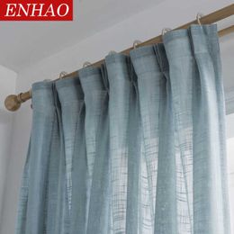 Enhao Moderne Tulle Gordijn voor Woonkamer De slaapkamer Keuken Tulle Gordijn voor Venster Voile Gordijn Sheer Panel Windows 210712