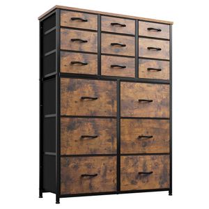 Enhomee 15 commode hauteur avec haut en bois et cadre en métal, grande chambre à coucher coffre de tiroirs pour chambre, placards, pépinière, salon, brun rustique