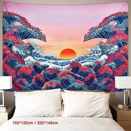 Enipate Sunset Wall Tapestry Ocean Wave Hanging Japans voor woonkamer slaapkamer Home Decor Y200324